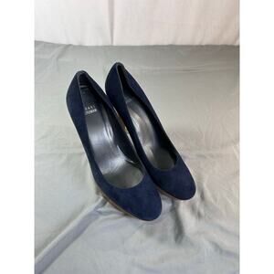 Stuart Weitzman Blue Suede Platform pumps with stacked wooden heel 10